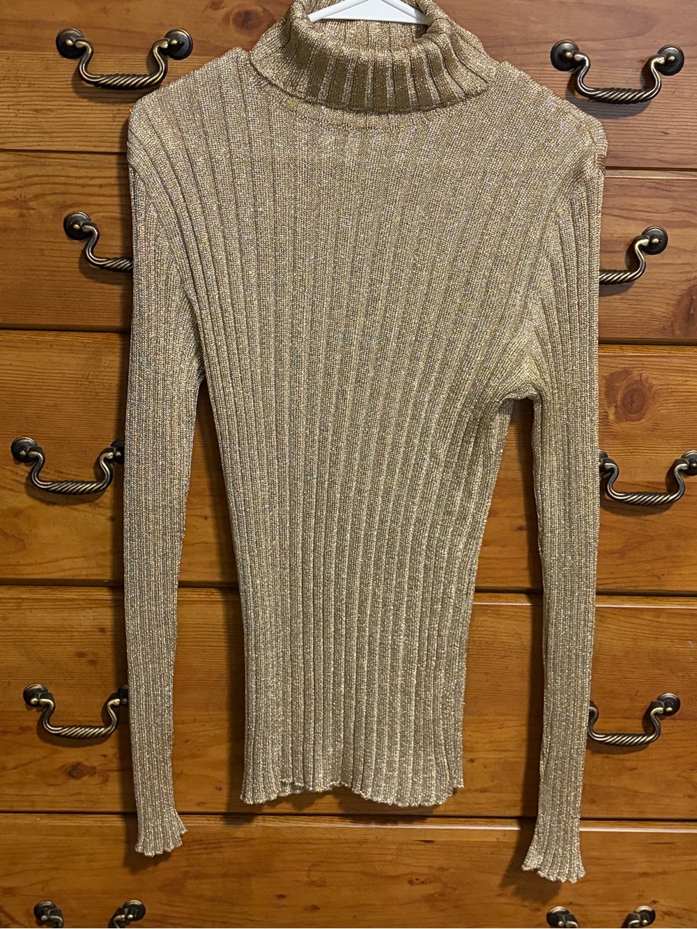 Stefanel Metallic Gold Ribbed Turtleneck Sweater